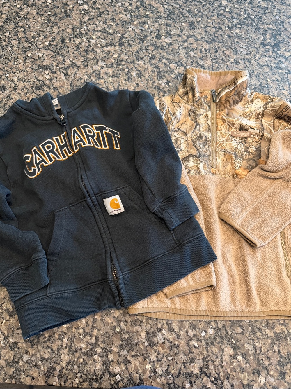 Carhartt Kids Black Zip Hoodie - Classic Logo & Columbia fleece pullover bundle